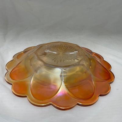 -66- Orange Iridescent Carnival | Peacock Design | Covered butter Dish
