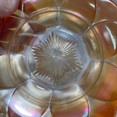 -66- Orange Iridescent Carnival | Peacock Design | Covered butter Dish