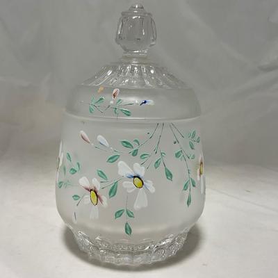 -67- Satin | Hand Painted Glass | Covered Butter Dish, Sugar & Creamer | Lidded Jar | Cruet