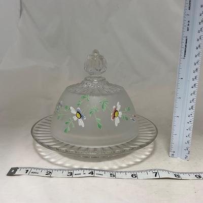 -67- Satin | Hand Painted Glass | Covered Butter Dish, Sugar & Creamer | Lidded Jar | Cruet