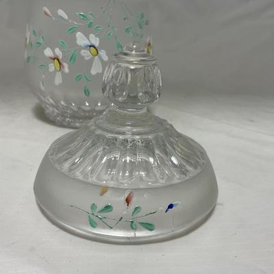 -67- Satin | Hand Painted Glass | Covered Butter Dish, Sugar & Creamer | Lidded Jar | Cruet