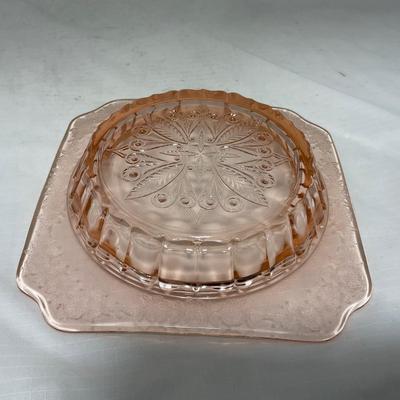 -68- Pink Depression Glass | Covered Butter Dish