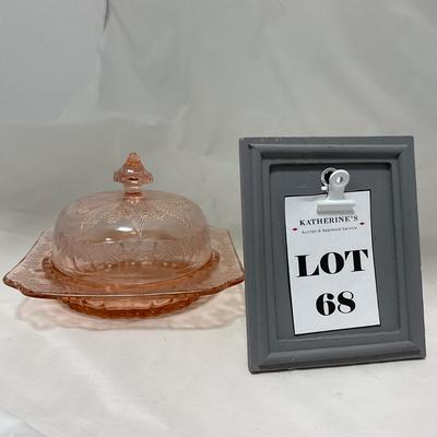 -68- Pink Depression Glass | Covered Butter Dish