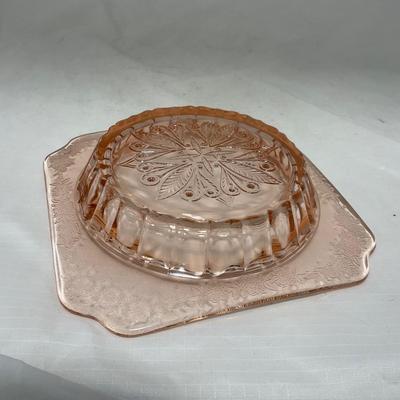 -68- Pink Depression Glass | Covered Butter Dish