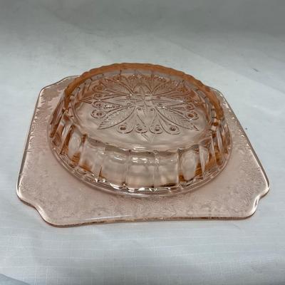 -68- Pink Depression Glass | Covered Butter Dish