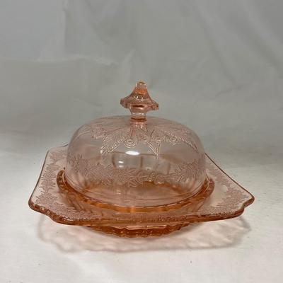 -68- Pink Depression Glass | Covered Butter Dish