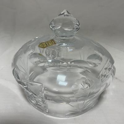 -69- Heavy Clear Glass | Cut Glass | Poland | Covered Butter Dish