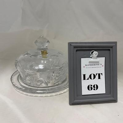 -69- Heavy Clear Glass | Cut Glass | Poland | Covered Butter Dish