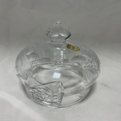 -69- Heavy Clear Glass | Cut Glass | Poland | Covered Butter Dish