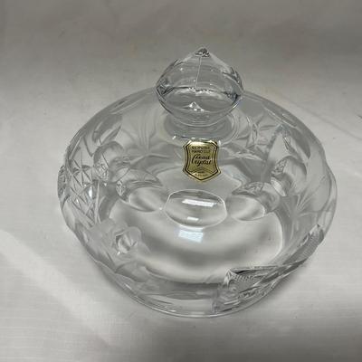 -69- Heavy Clear Glass | Cut Glass | Poland | Covered Butter Dish