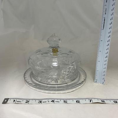 -69- Heavy Clear Glass | Cut Glass | Poland | Covered Butter Dish