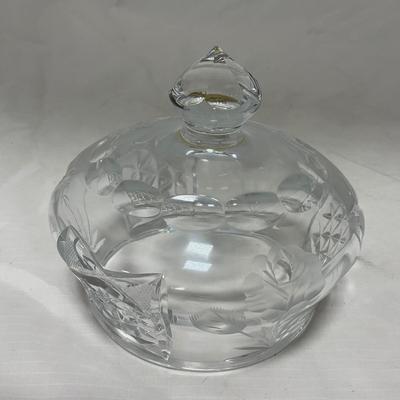 -69- Heavy Clear Glass | Cut Glass | Poland | Covered Butter Dish