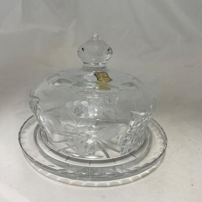 -69- Heavy Clear Glass | Cut Glass | Poland | Covered Butter Dish