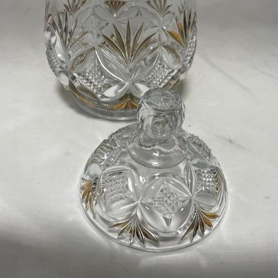 -70- Clear Glass & Gold Accents | Covered Butter Dish | Lidded Jar | Jar