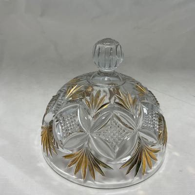 -70- Clear Glass & Gold Accents | Covered Butter Dish | Lidded Jar | Jar
