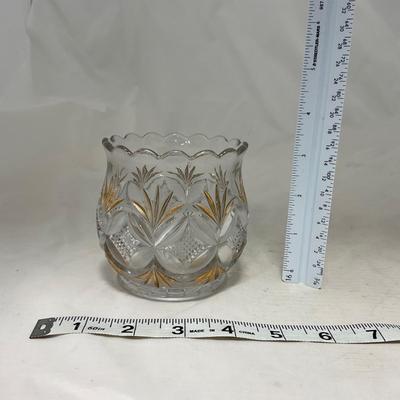 -70- Clear Glass & Gold Accents | Covered Butter Dish | Lidded Jar | Jar