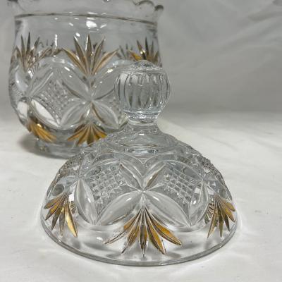 -70- Clear Glass & Gold Accents | Covered Butter Dish | Lidded Jar | Jar