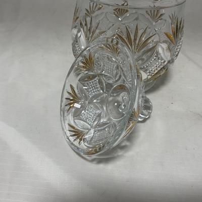 -70- Clear Glass & Gold Accents | Covered Butter Dish | Lidded Jar | Jar