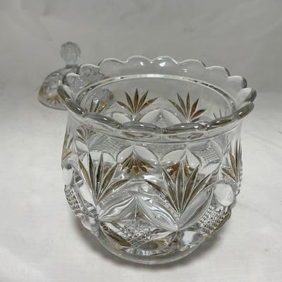 -70- Clear Glass & Gold Accents | Covered Butter Dish | Lidded Jar | Jar