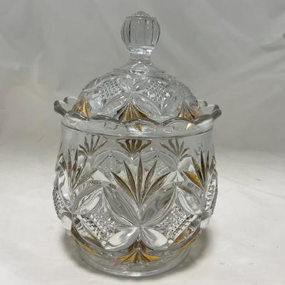 -70- Clear Glass & Gold Accents | Covered Butter Dish | Lidded Jar | Jar