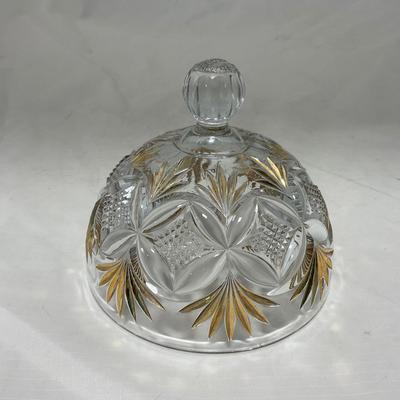 -70- Clear Glass & Gold Accents | Covered Butter Dish | Lidded Jar | Jar