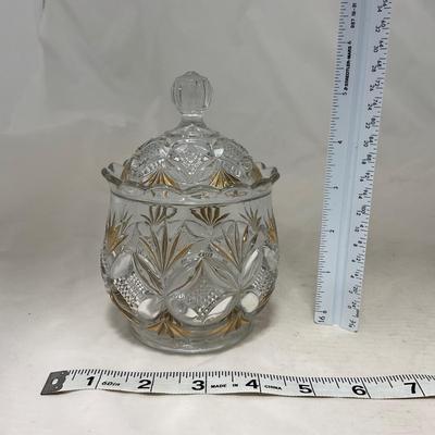 -70- Clear Glass & Gold Accents | Covered Butter Dish | Lidded Jar | Jar