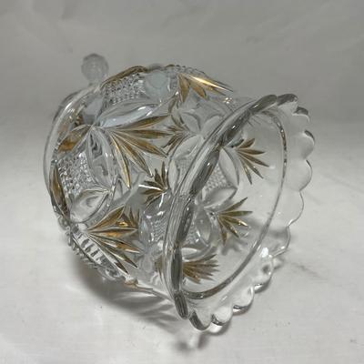 -70- Clear Glass & Gold Accents | Covered Butter Dish | Lidded Jar | Jar