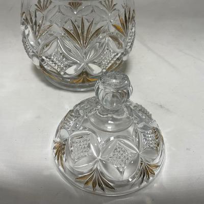 -70- Clear Glass & Gold Accents | Covered Butter Dish | Lidded Jar | Jar