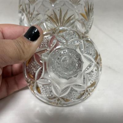 -70- Clear Glass & Gold Accents | Covered Butter Dish | Lidded Jar | Jar