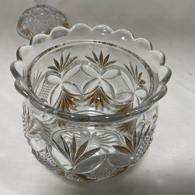 -70- Clear Glass & Gold Accents | Covered Butter Dish | Lidded Jar | Jar