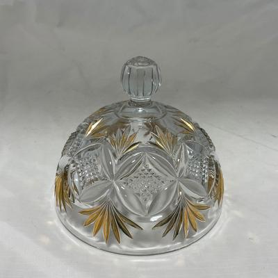 -70- Clear Glass & Gold Accents | Covered Butter Dish | Lidded Jar | Jar