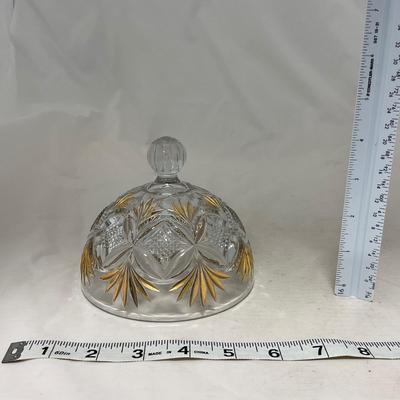 -70- Clear Glass & Gold Accents | Covered Butter Dish | Lidded Jar | Jar