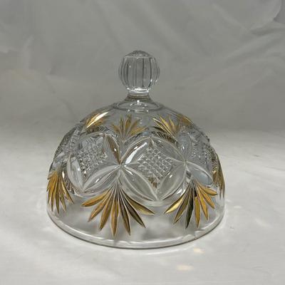 -70- Clear Glass & Gold Accents | Covered Butter Dish | Lidded Jar | Jar