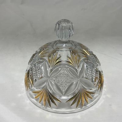 -70- Clear Glass & Gold Accents | Covered Butter Dish | Lidded Jar | Jar