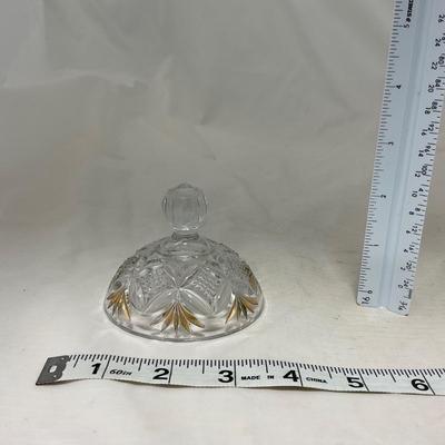 -70- Clear Glass & Gold Accents | Covered Butter Dish | Lidded Jar | Jar
