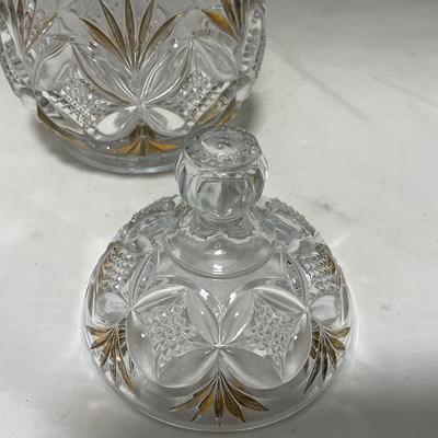 -70- Clear Glass & Gold Accents | Covered Butter Dish | Lidded Jar | Jar