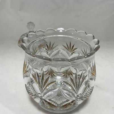 -70- Clear Glass & Gold Accents | Covered Butter Dish | Lidded Jar | Jar