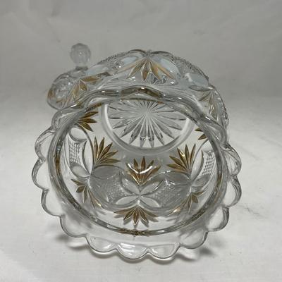-70- Clear Glass & Gold Accents | Covered Butter Dish | Lidded Jar | Jar