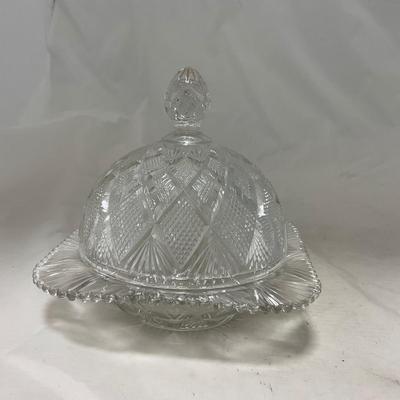 -71- Clear Glass | Diamond Pattern | Covered Butter Dish