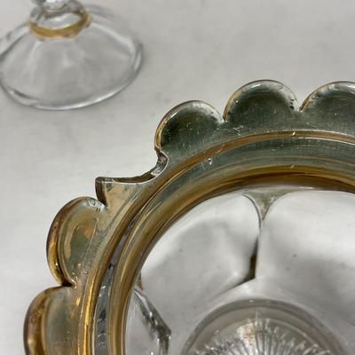 -73- Heavy Clear & Gold Accents | Covered Butter Dish | Lidded Jar