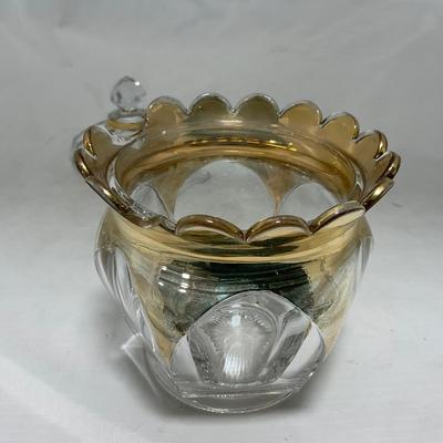 -73- Heavy Clear & Gold Accents | Covered Butter Dish | Lidded Jar