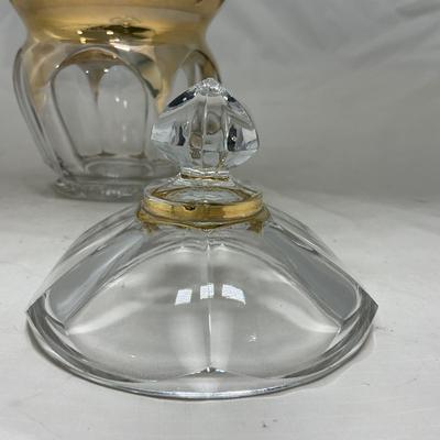 -73- Heavy Clear & Gold Accents | Covered Butter Dish | Lidded Jar