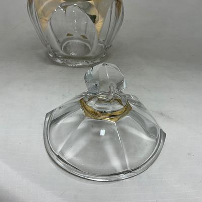 -73- Heavy Clear & Gold Accents | Covered Butter Dish | Lidded Jar