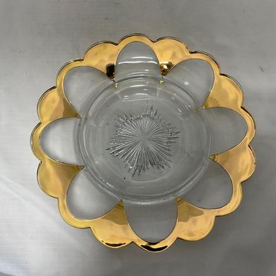 -73- Heavy Clear & Gold Accents | Covered Butter Dish | Lidded Jar