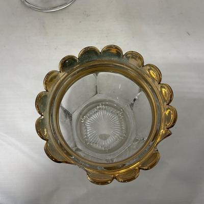 -73- Heavy Clear & Gold Accents | Covered Butter Dish | Lidded Jar