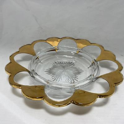 -73- Heavy Clear & Gold Accents | Covered Butter Dish | Lidded Jar