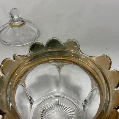 -73- Heavy Clear & Gold Accents | Covered Butter Dish | Lidded Jar