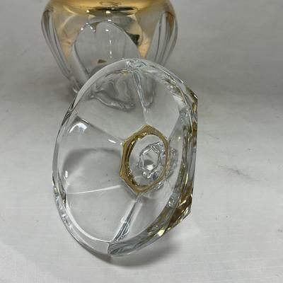 -73- Heavy Clear & Gold Accents | Covered Butter Dish | Lidded Jar