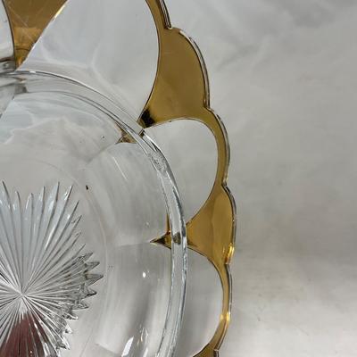 -73- Heavy Clear & Gold Accents | Covered Butter Dish | Lidded Jar