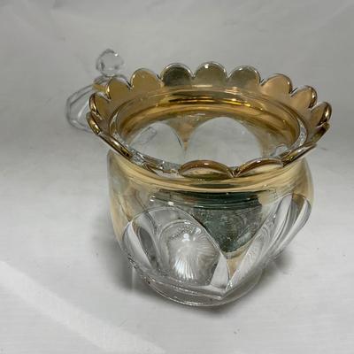 -73- Heavy Clear & Gold Accents | Covered Butter Dish | Lidded Jar